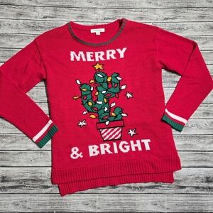 Ladies Small Francesca Merry & Bright Christmas Cactus Sweater Excellent Conditi